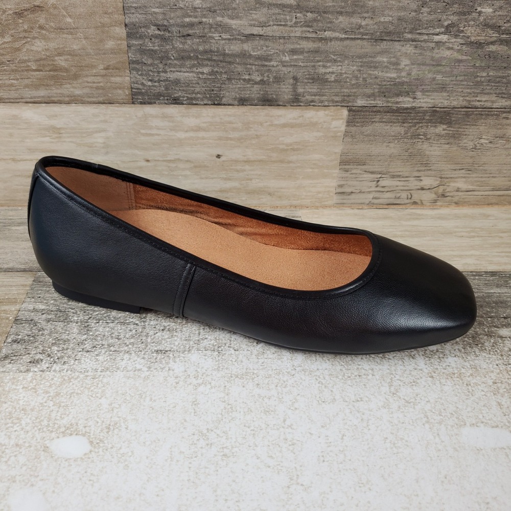 Vionic Orinda Womens Ballet Flats Sz 7.5 W Black Leather Slip On Square Toe